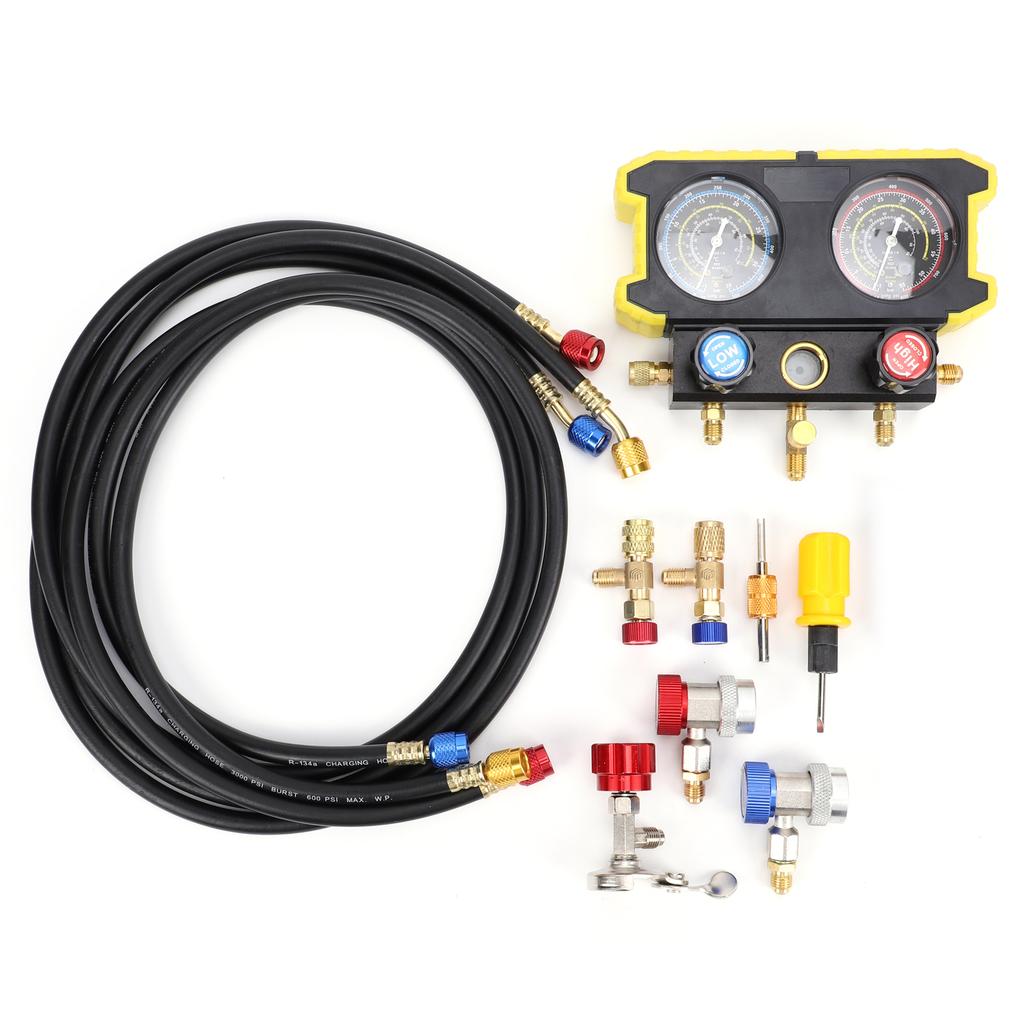 AC Manifold Gauge Set, Automotive R134A R22 R410 Refrigerant Pressure Gauge, AC Charging Tool Kit for Gas Electric