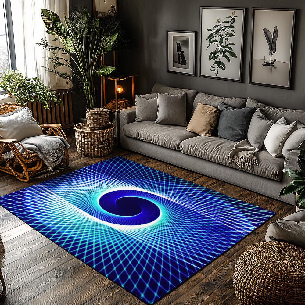 Tuniu Optical Illusion Rug, Blue Space Warp Floor Mat, Geometric Design Home Decor, Non-Slip Living Room Carpet
