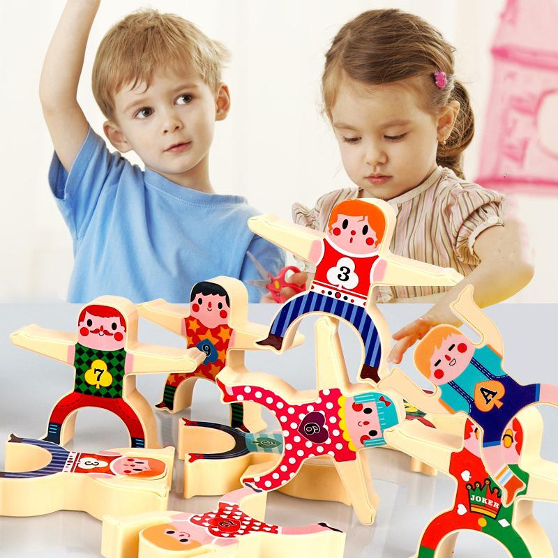 Kinder-Stapel-Balance-Bausteine-Spiel inklusive 16 Cartoon-DIY-Aufklebern und -Figuren, Lernspielzeug für Kinder, Geschenk ab 3 Jahren