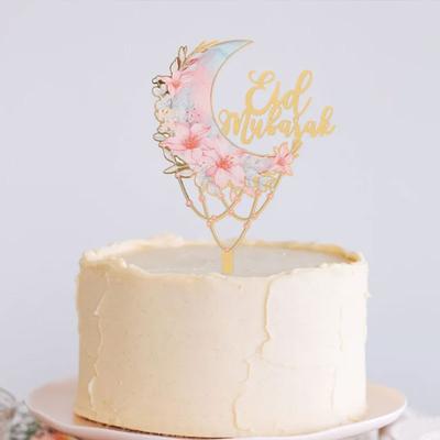 3/1 pièces Nouveau topper de gâteau Eid Mubarak en acrylique Lune Fleurs Topper latéral de gâteau Décoration Pour Fête Islamique Musulmane Ramadan
