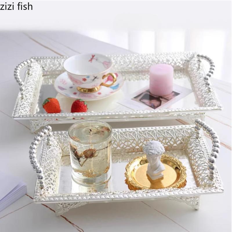 European Style Silver Plated Storage Tray Afternoon Tea Dessert Snack Tray Wedding Dessert Table Decoration Fruit Cake Pan