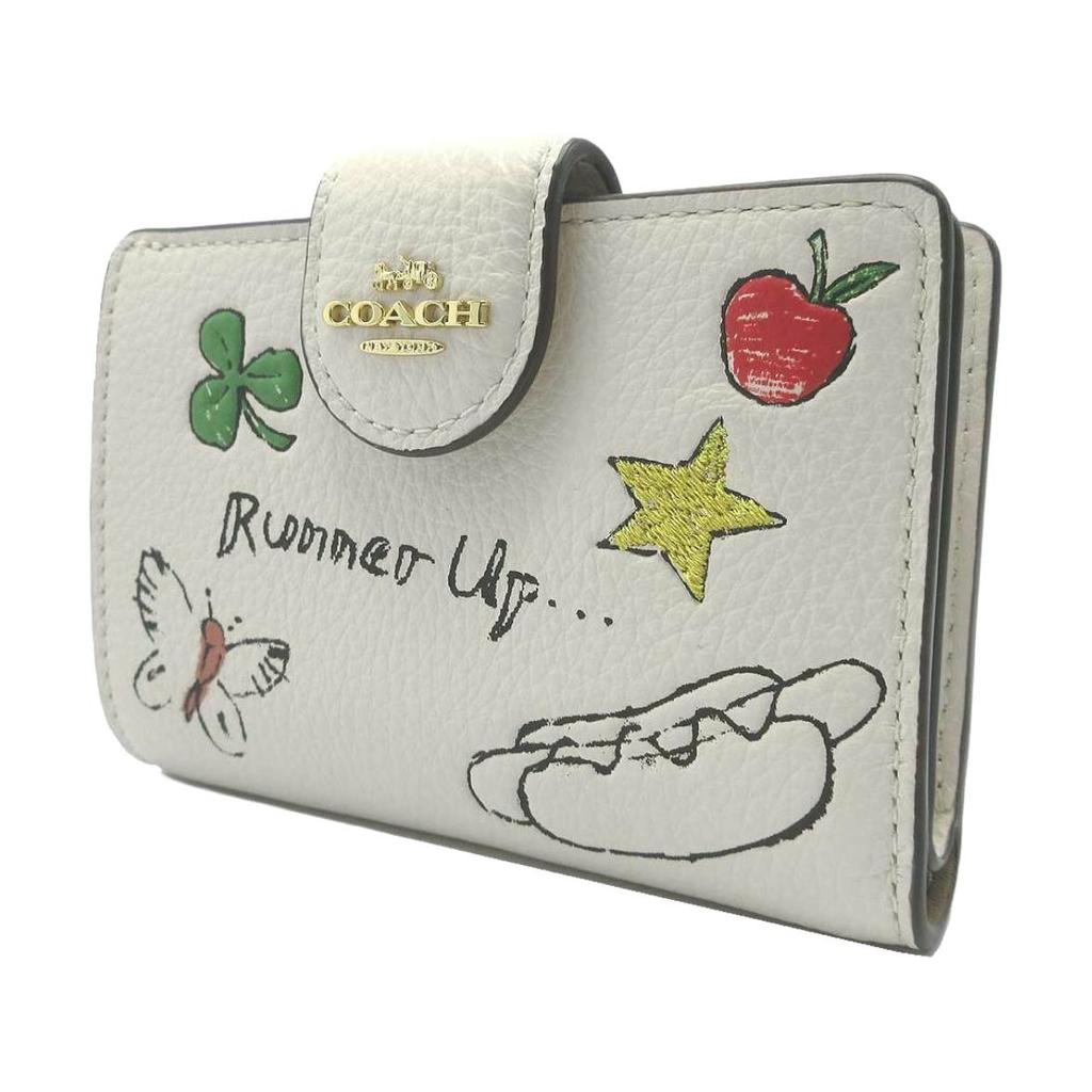 New COACH Refined Pebble Pattern Leather Wallet Medium Size Women's White CAO94-IMCAH