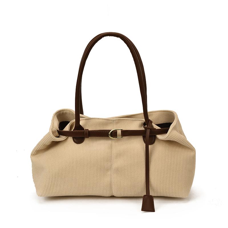 

New Stylish Solid Hasp Design Corduroy Square Shoulder Bags 2026 High Quality Retro Large Capacity Commute Tote Bags for Women бежевый
