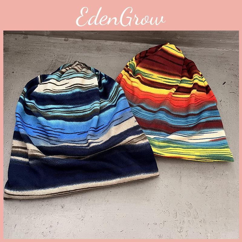 Casual Knit Beanie Hat With Striped Print And Thermal Insulation For Cold Weather