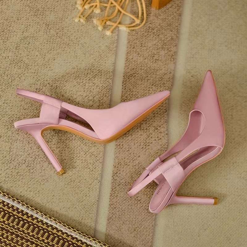 Fairy pink high heels female 2025 new pointed French stiletto muller shoes casual wear bag head sandals tide