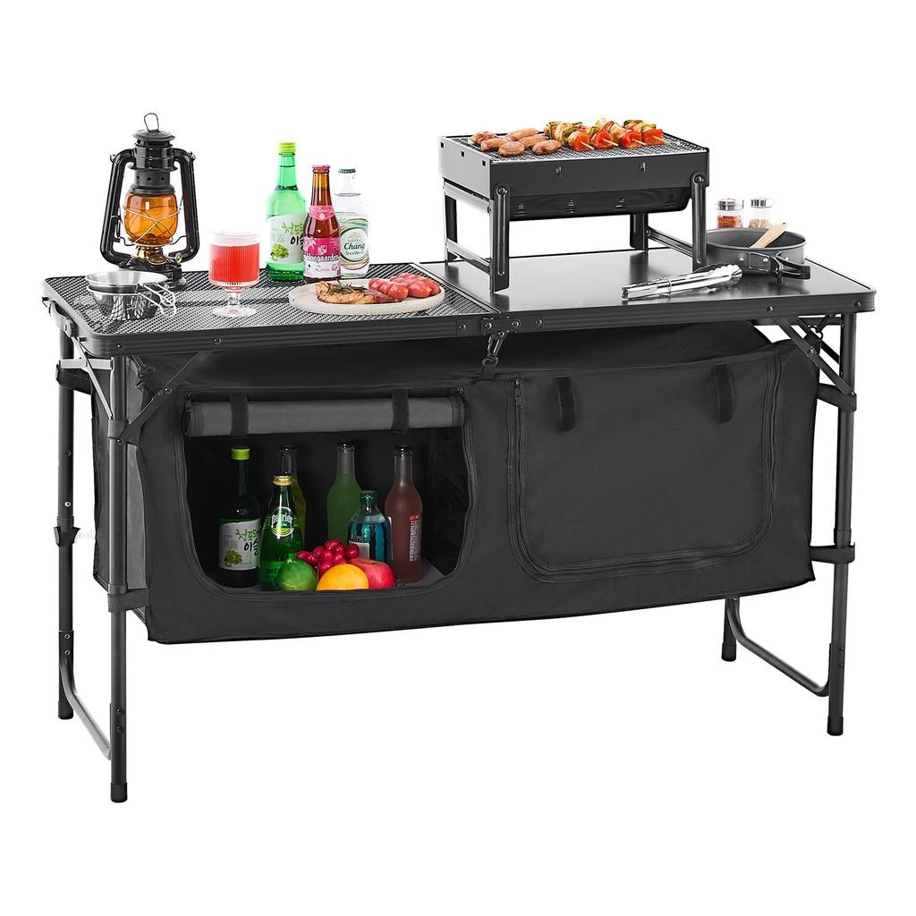 Camping Kitchen Table Folding Portable Adjustable Cooking Station Storage