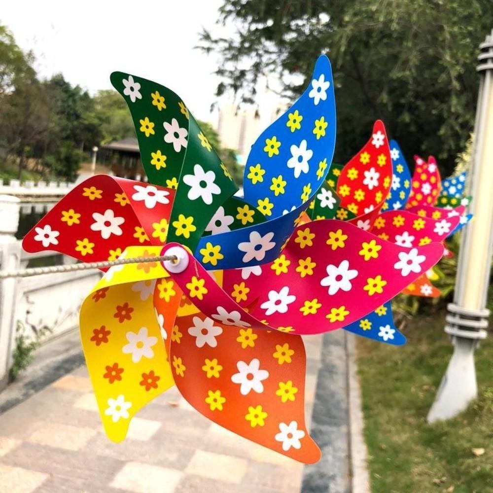 3D Flower Colorful Windmill String Mounted Bird Repeller Spinning Outdoor Pinwheel  Garden Yard