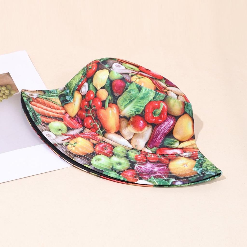 Printed Mushroom Vegetable Printed Bucket Hat Outdoor Sunshade Sunscreen Bucket Hat