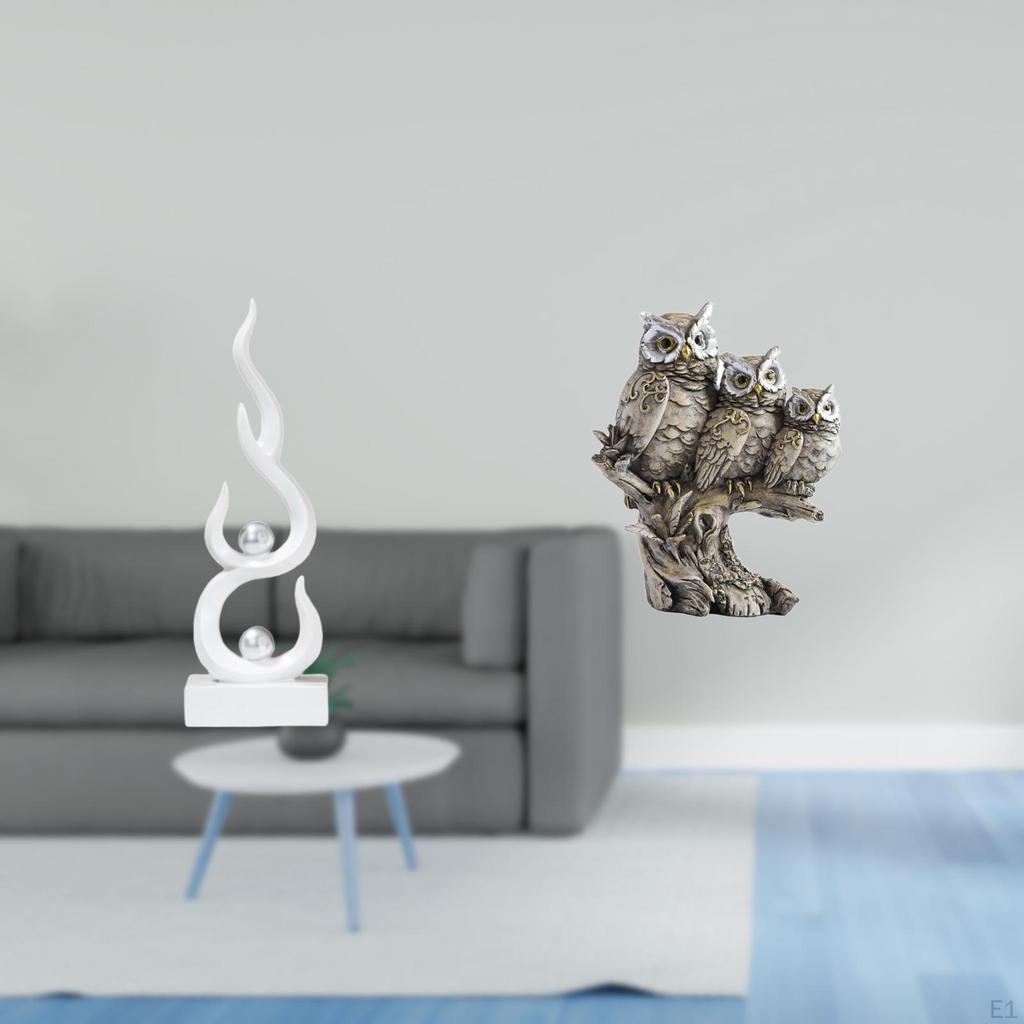 Abstract Resin Flame Owl Figurine Modern Fire Animal Sculpture Desktop Ornament for Patio Office