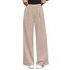 Women Pants Elastic Mid-rise Wide-Leg Loose Style Long Pants Autumn Winter Ribbed Casual Trousers with Pockets