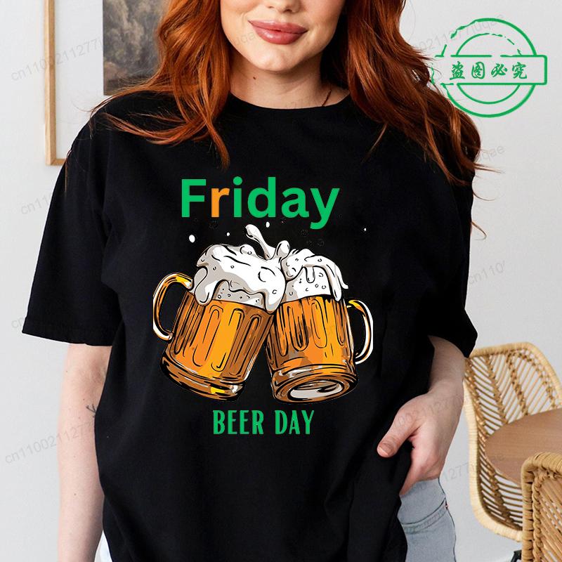 Women T Shirt Monday To Friday Drink Beer Funny Sports Fashion Casual T-shirt Skeleton FRIDAY Beer Graphic Tshirts Women Clothes
