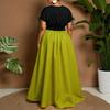 Plus Size V Neck Color Block Waist Cinched Midi Casual Dress For Women