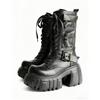 Leather Side Zip Punk Platform Mid Boots Women's Niche Dark Rock Cross Strap Black Martin Boots