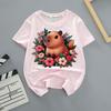 Capybara Summer Childrens Wear Shortsleeved Capybara Cute Childrens Roundneck Pink Trendy Brand Breathable Tshirt