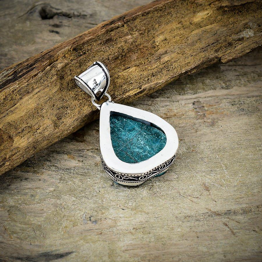 Tibetan Turquoise Gemstone 925 Sterling Silver Jewelry Pendant 1.89" M-39