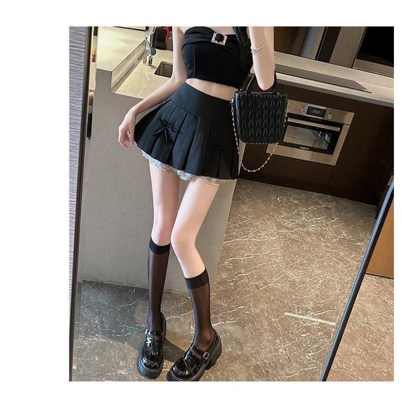 Dámská letní plisovaná prsatější sukně s vysokým pasem s mašlí z krajky