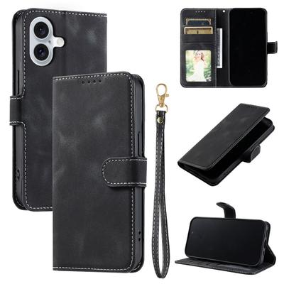 Vintage Leather Card Slot Wallet Flip Phone Case For iPhone 16E 15 Pro Max 14 Pro 13 12 11 Lanyard Matte Shockproof Soft TPU Folding Cover