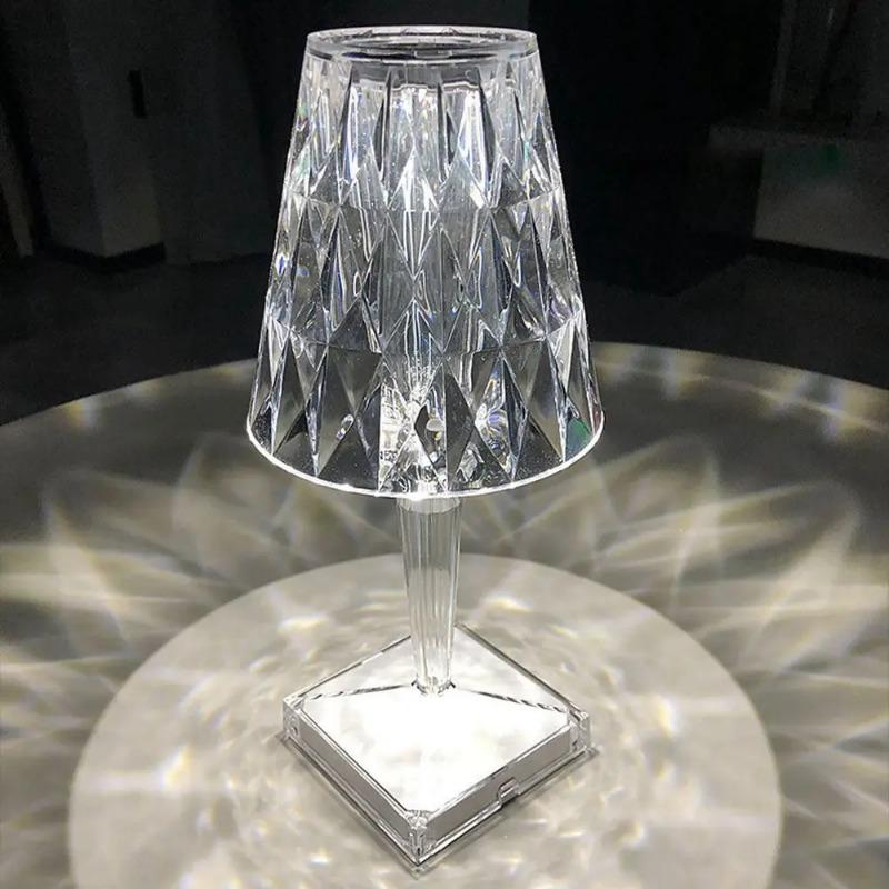 Lampă de masă acrilică modernă simplă delicată reîncărcabilă USB lămpi de birou cu atingere decorare dormitor LED lumină de noapte în formă de diamant