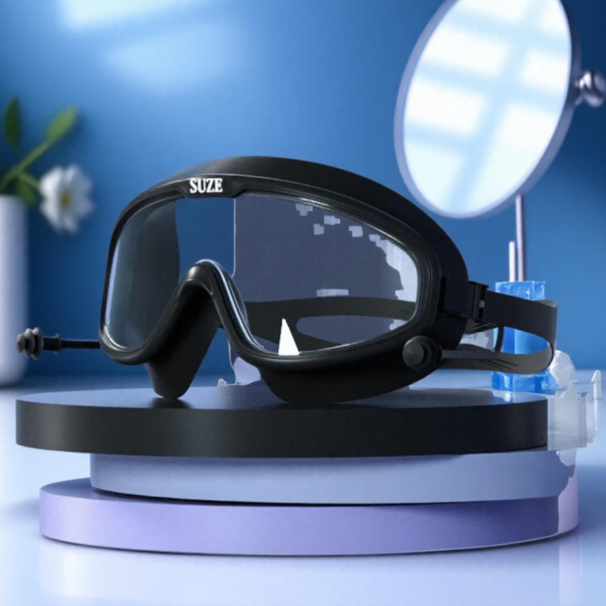 

Swim Goggles Large Frame Anti Fog HD PC Lenses Anti Slip Earplugs Soft Silicone Gasket for Swimming with Storage Box чёрный