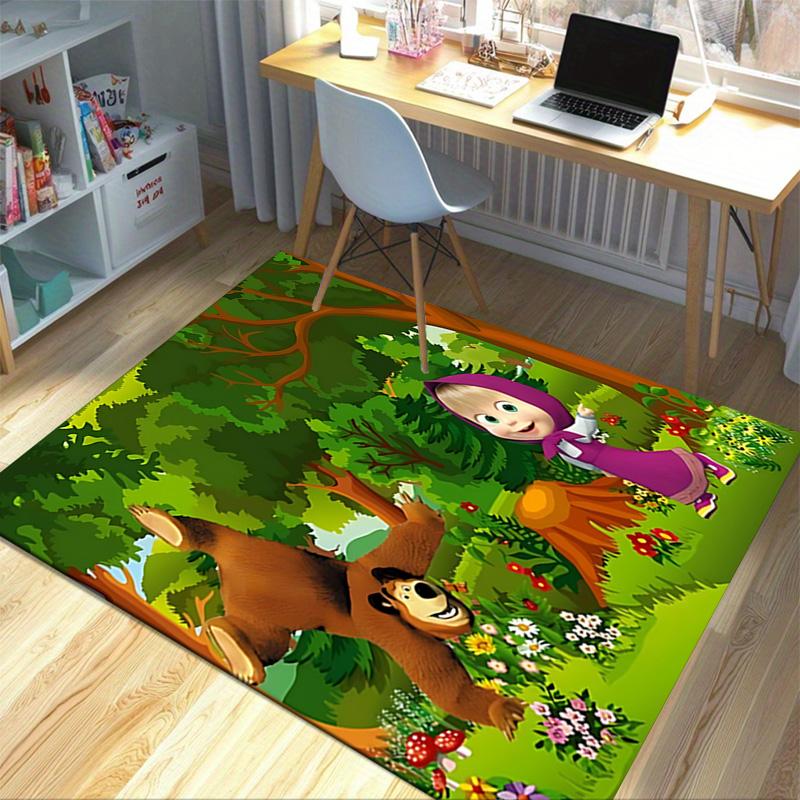 Bear Girl Forest Carpet For Playroom Bedroom Living Room Sofa Home Decorkids Game Area Rug Nonslip Floor Mat