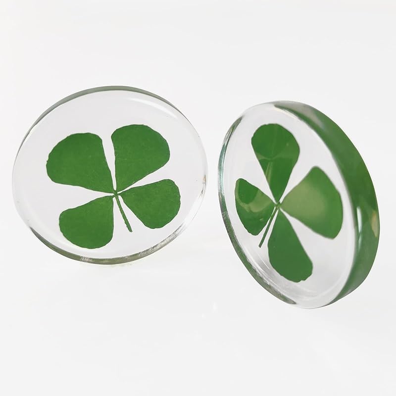 2Pcs Real Four Leaf Clover - Clover Stone Pocket Lucky Charm, Irish Blessing Good Luck Gift for Friends, Family (Transparent) Crystal Clover-2pcs(Trans