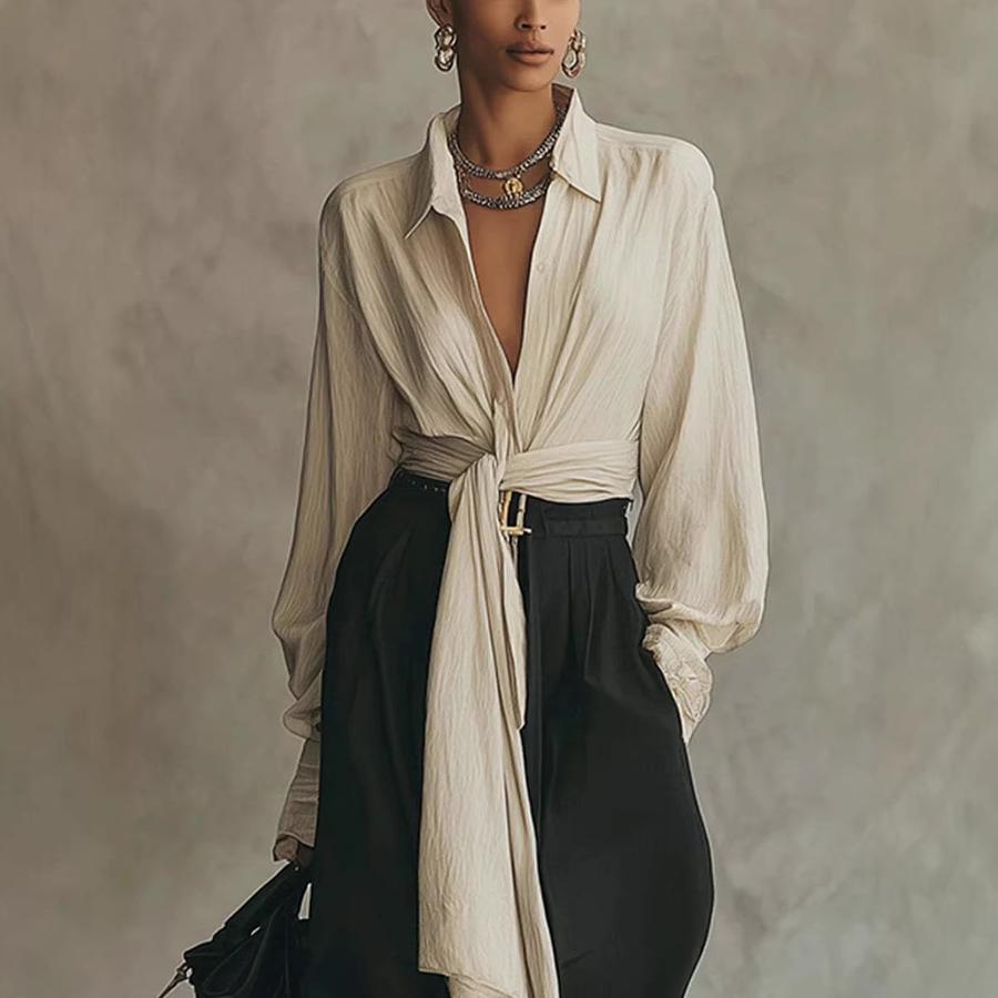 Nouvelle chemise pour femme avec ceinture et pantalon large fluide