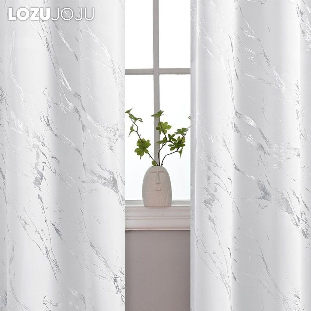 1PC LOZUJOJU 80% Blackout Fashionable and Minimalist Curtains with Silver and Marble Texture for Living Room Bedroom Balcony Window Home Decor