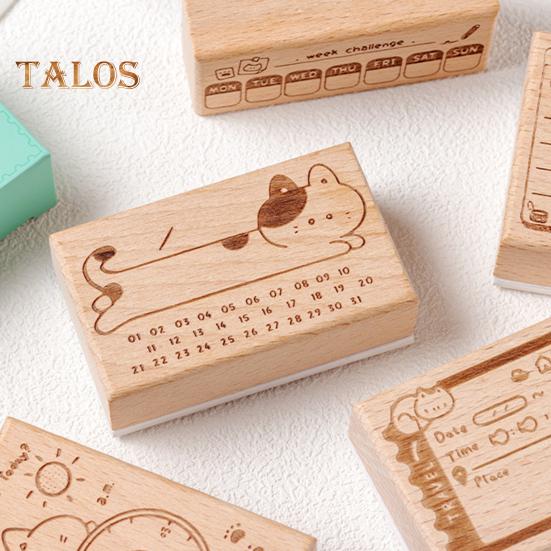 Kreskówkowy Kot Stempel Planera DIY Scrapbooking Tygodniowy Miesięczny Harmonogram Planowania Zegar Czasu Kalendarz Codzienna Lista Rzeczy do Zrobienia Dekoracyjne Drewniane Klocki Stempli