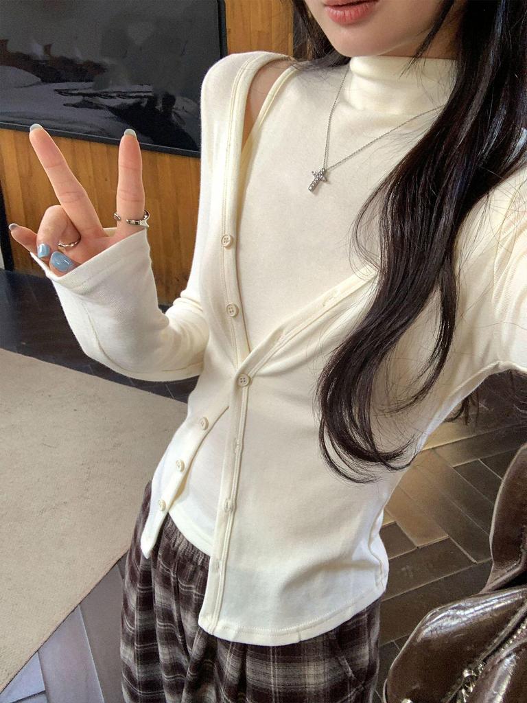 Chic High-Neck Sleeveless Cardigan Jacket Set: Slim-Fit, Versatile Autumn/Winter Layering