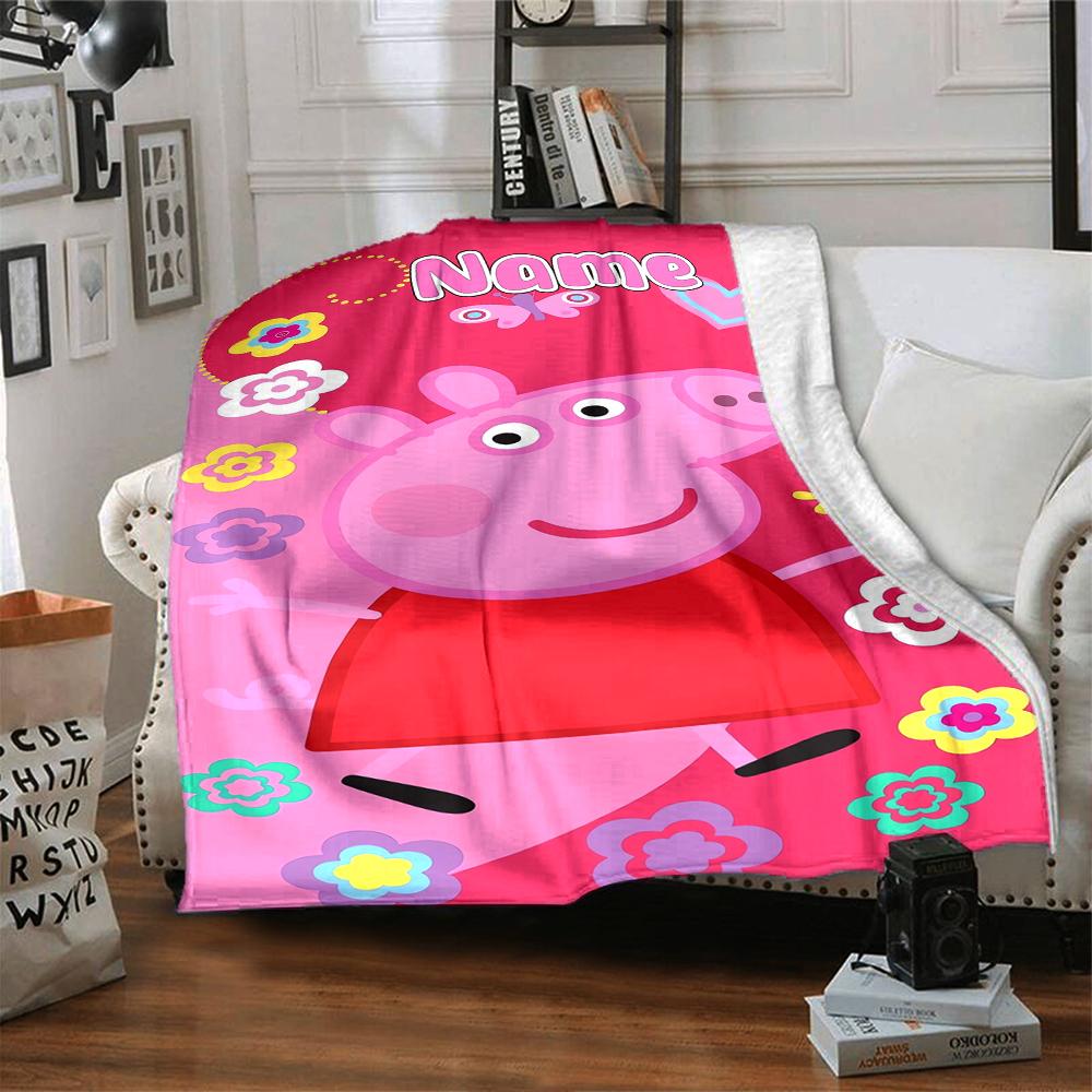 Custom Name Peppa Pig Ice Cream Party Party Blanket For Couch Bed Plush Cozy Fuzzy Blanket Super Soft Warm Blankets For Fall And Winter 0916106