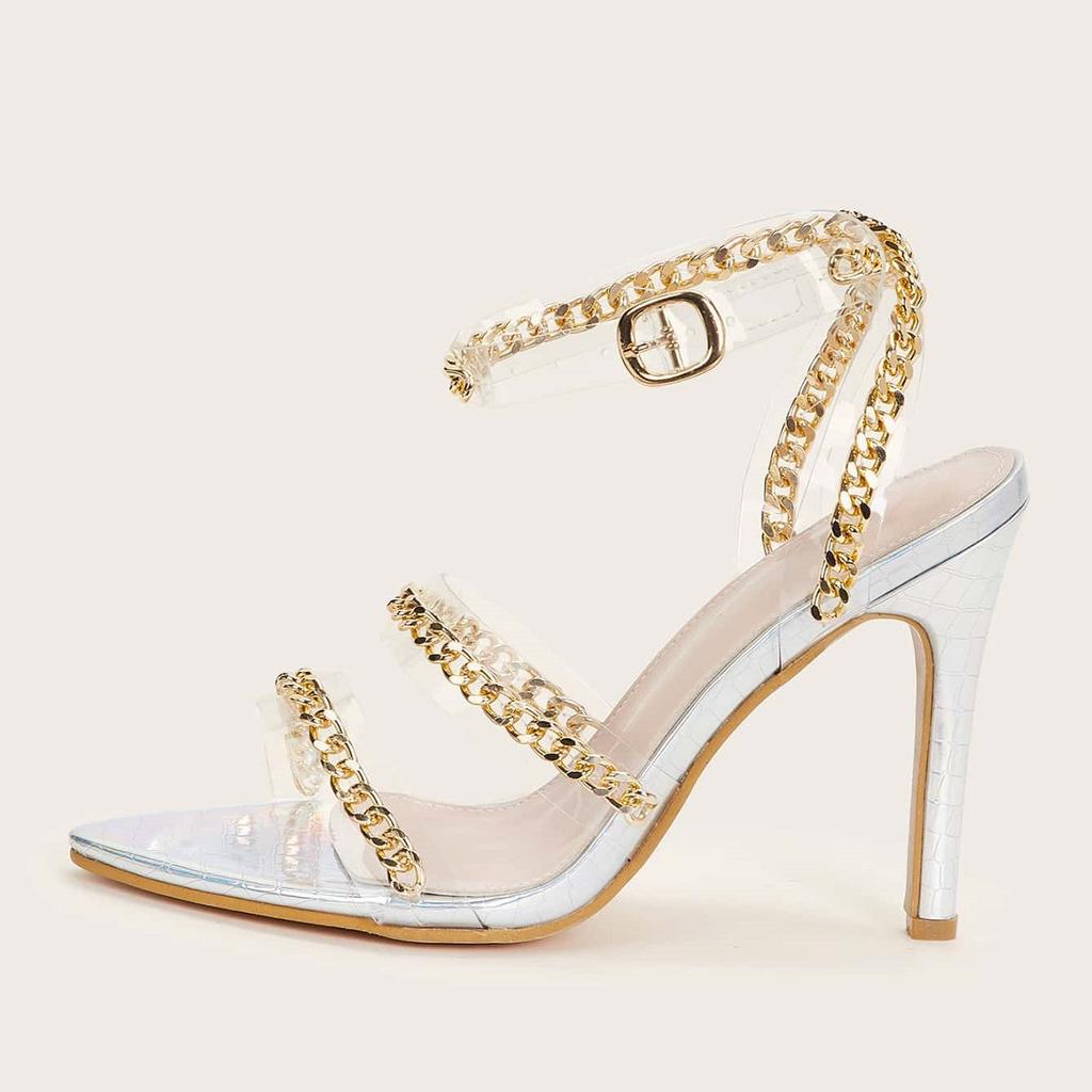 fashion New Style Party Wedding Shoes Elegant Chain Vamp Sandals Rome High Heel Sandals 2024 Summer Fashion Women's Shoes