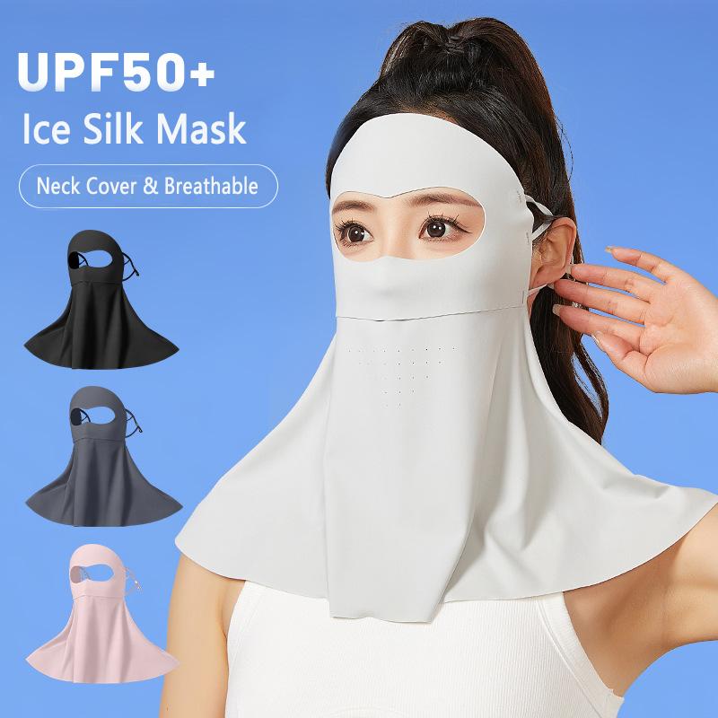 Ice Silk Full Face Mask Summer Breathable Anti-UV Sunscreen Neck Protection Face Cover Outdoor Sport UPF50+ Cycling Mask Scarf