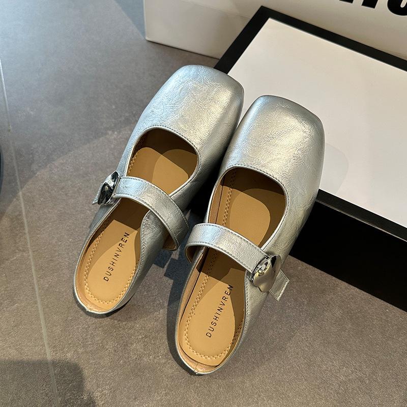 French Silver Flat-bottomed Bag Head Slippers for Women's Summer Wear 2025 Spring New Half-drag Women's Shoes Temperament Evening Wind Sandals