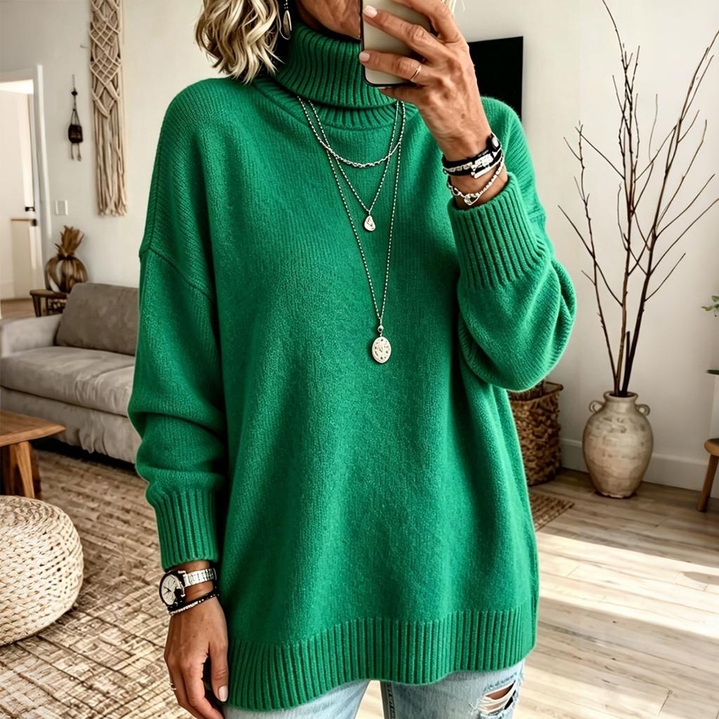 Women's Color Mock Neck Pullover Sweater Casual Knit Top for Everyday Wear