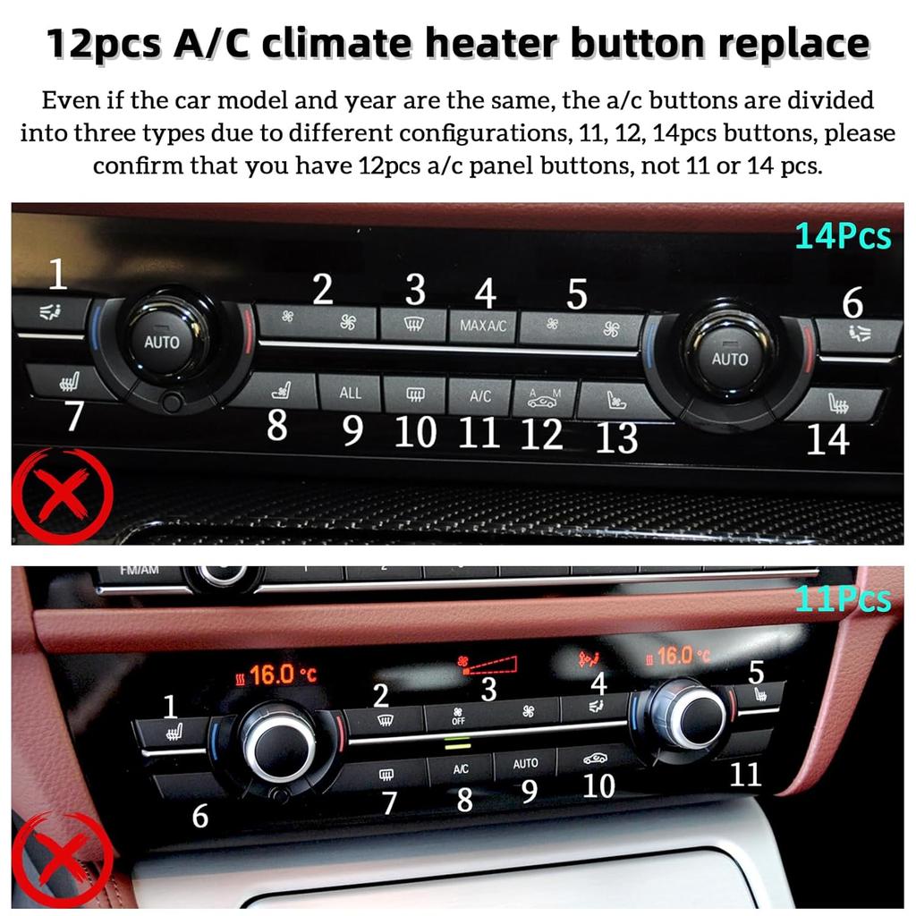 12PCS A/C and Heater Climate Control Button Repair Kit Fit for BMW 5/6/7/X5/X6 Series F07 F10/F06 F12 F13/F01 F02 520 528 530 535 550 640 650 750