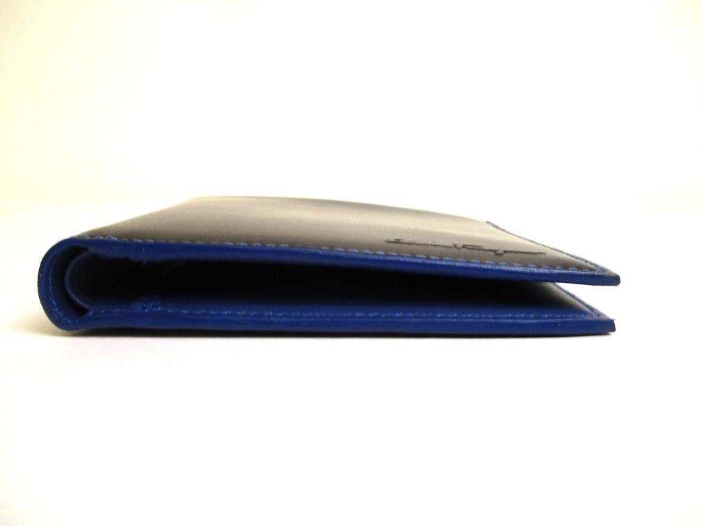 Authentic Salvatore Ferragamo Black Blue Leather Bifold Bill Wallet #b022  Open box