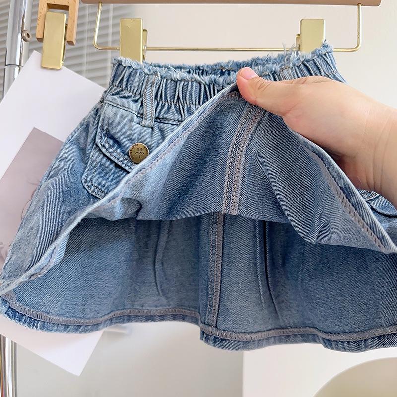 Ärmellose Jeansjacke und Faltenrock Zweiteiler-Set für Mädchen