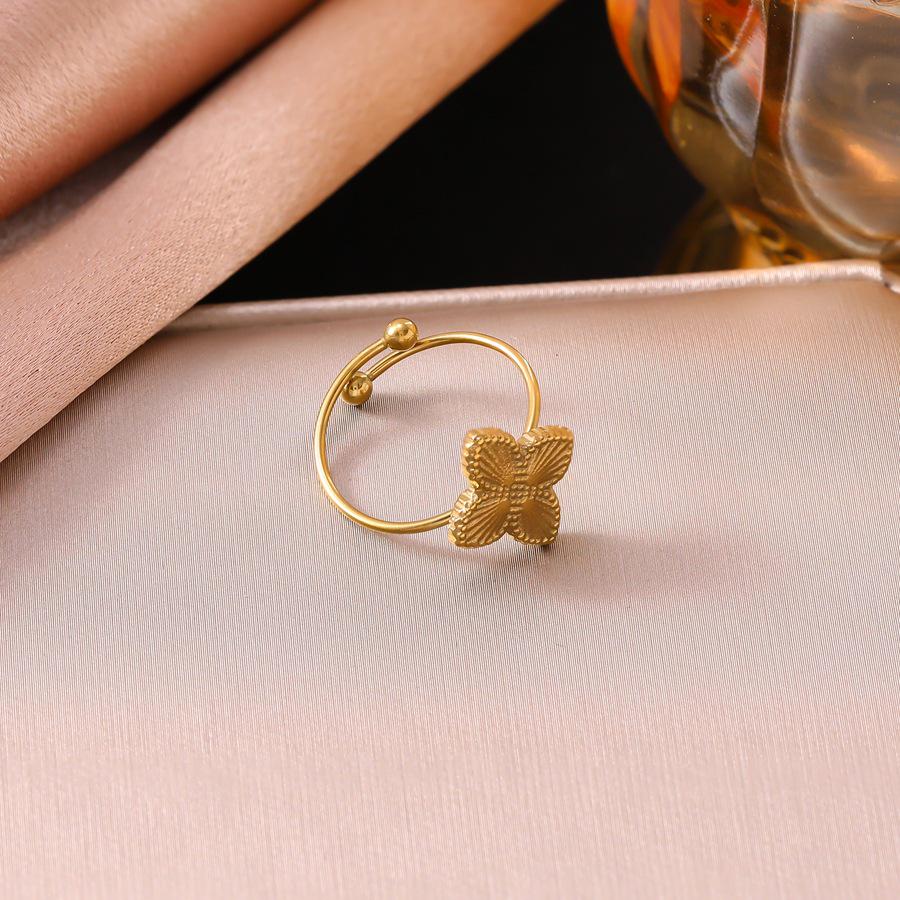 Stainless Steel Four-Leaf Clover Jewelry Set: Bracelet, Necklace, Earrings & Ring for Women