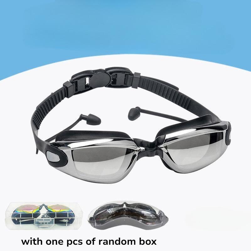 

Professional Racing Swim Goggles Anti-Fog Waterproof PC Polycarbonate Material Integrated Ear Plugs Adult Use White Frame for Competitive Swimming