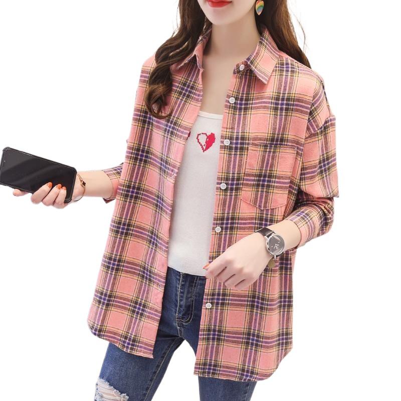 2025 Women's Plaid Shirt Jacket: Stylish Loose Long Sleeve Outerwear for Autumn & Winter