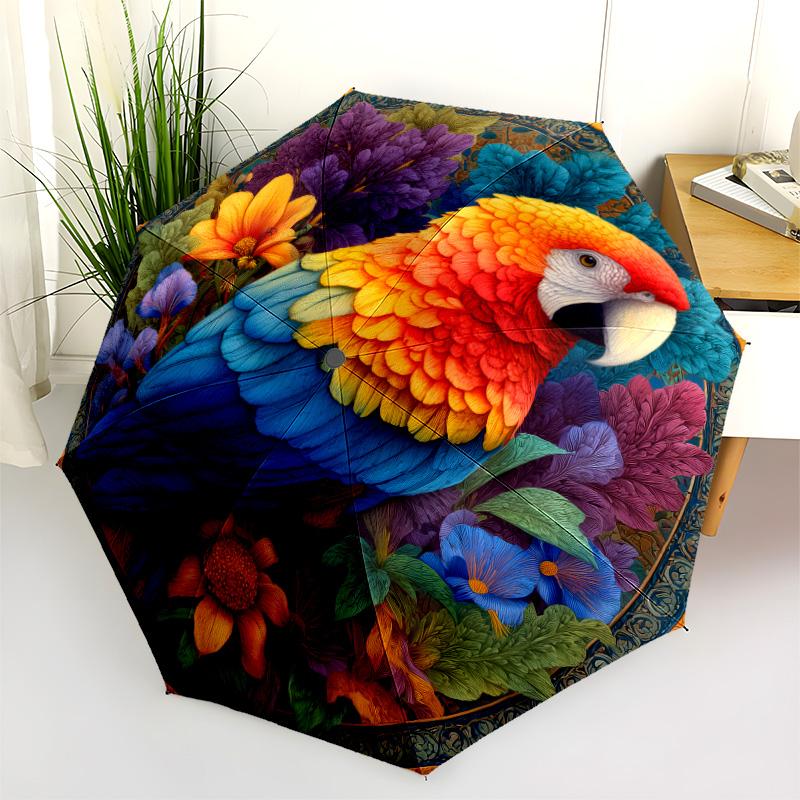 Flower Bird  Pattern, Automatic Folding Umbrella, Portable and Foldable Design, 8 Ribs, a Christmas or Birthday Gift.