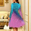 Women Long Sleeve Round Neck Midi Dress Boho Tie Dye Star Floral Dot Print Flared Casual Dress