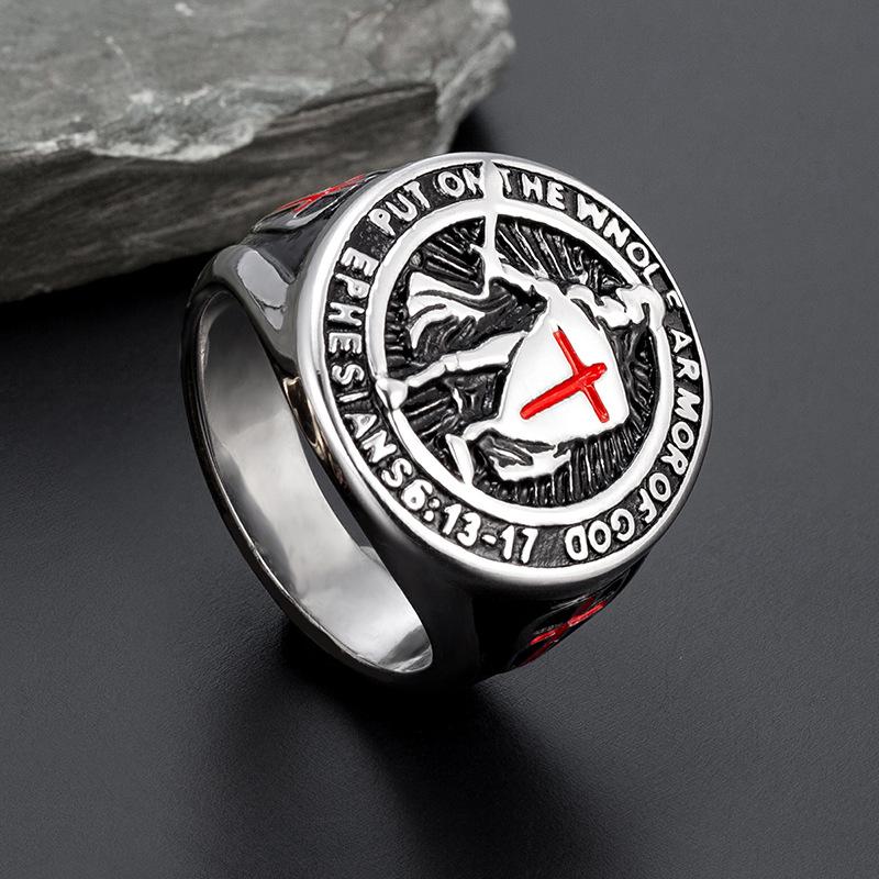 Vintage European-American Templar Cross Titanium Steel Ring