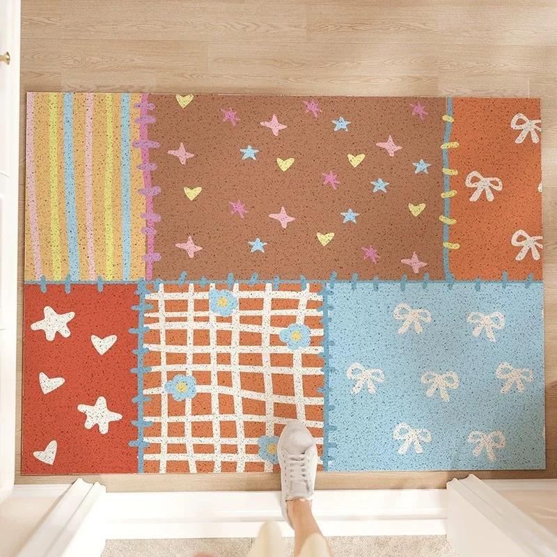 Pastel Cute Mat Patchwork Pattern Wire Loop Mat Wear-Resistant Non-Slip Household Entrance Door Floor Mat