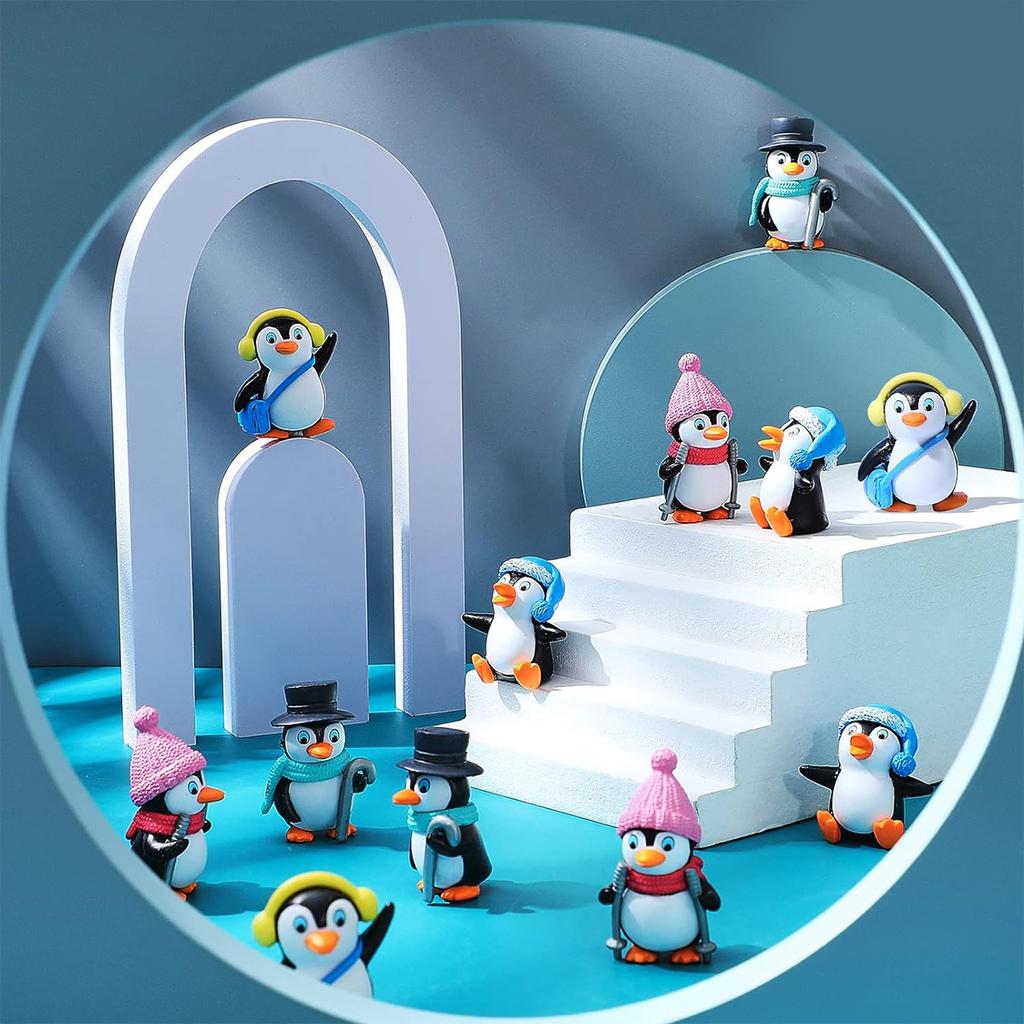 4pcs Cute Penguin Figures, Mini Penguin Figurines Collection Playset, Penguin Cake Topper Fairy Garden Party Decoration