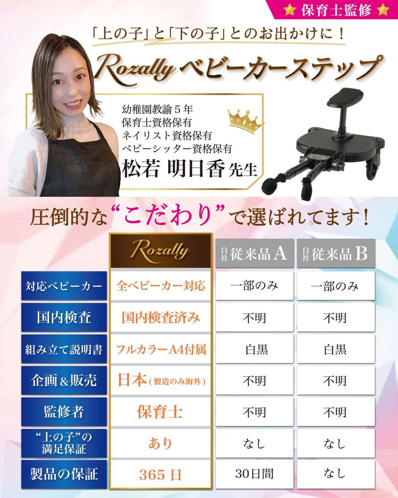 Rozally [Supervised by Childcare Workers] Stroller Step, Buggy with Saddle, Double Seat, Black (Old Model)