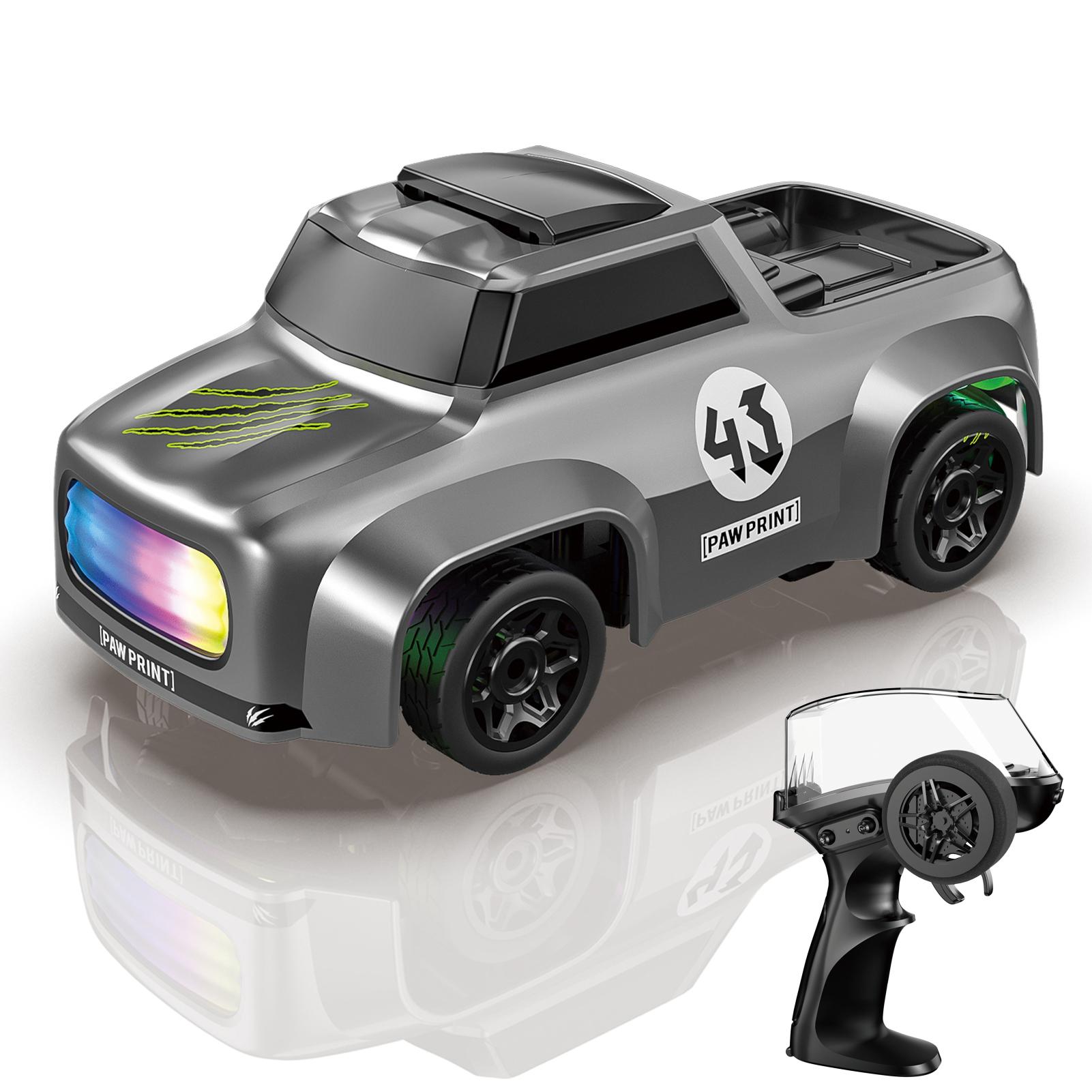 

Mini Remote Control Car, 2.4GHz 1:64 Scale 4WD High Speed Off Road Vehicle with LED Lights, Rechargeable Electric Toy Gray серый