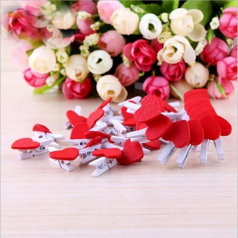 20 PCS Mini Office Supplies Craft Clips Love Wood Clothespins DIY Handmade Decoration Party Wooden Nail Craft Paper Clips