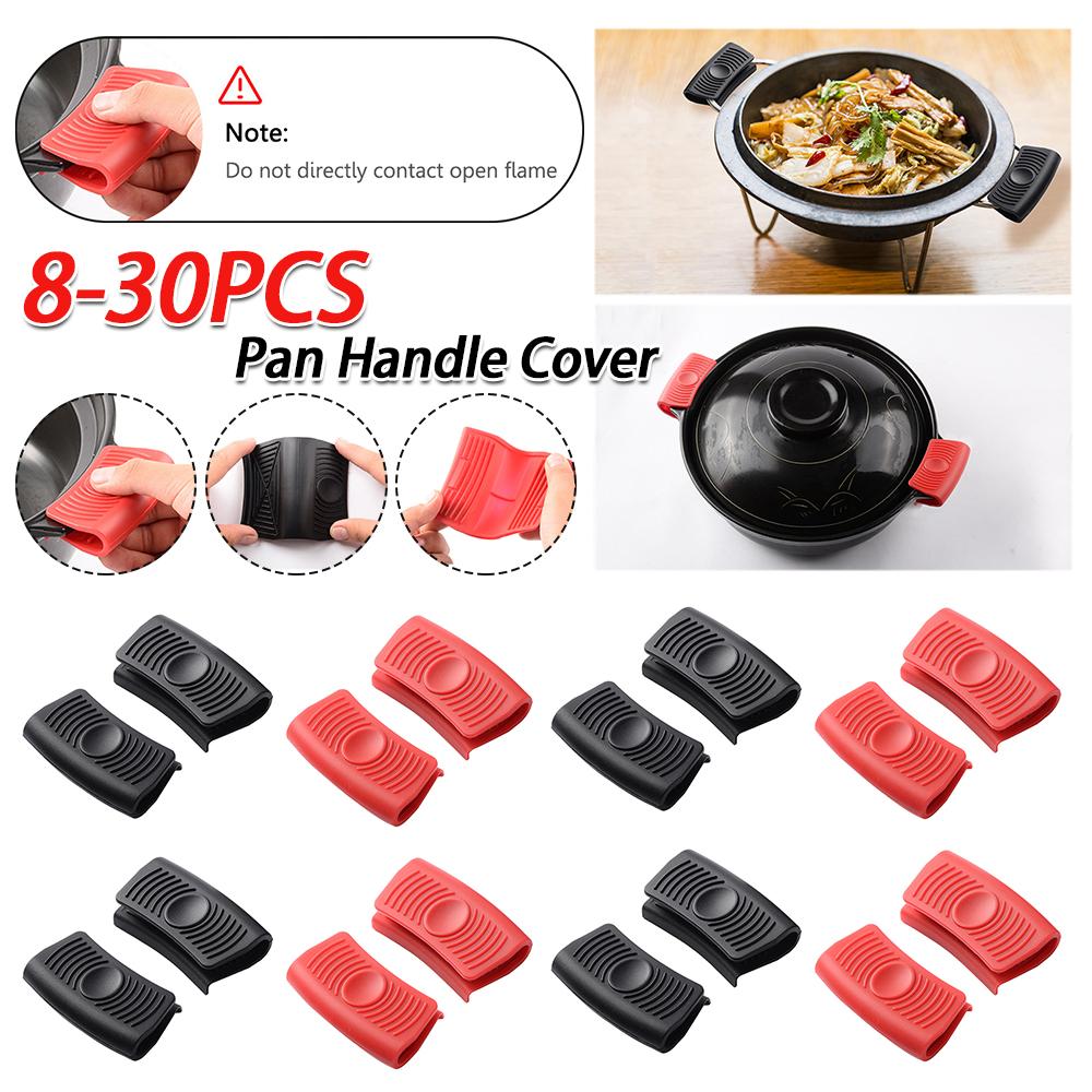8-30PCS Pot Handle Holder Heat Resistant Silicone Pot Holder Sleeve Anti Scalding Pot Holder Clip Cooking Tool Kitchen Gadgets