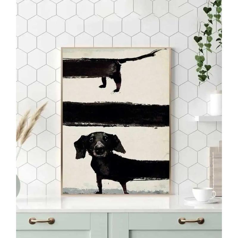 Modern Lustige Tiere Wandkunst Poster Drucke Abstrakt Schwarzer Dackel Hund Leinwandbild Bild für Wohnzimmer Heimdekoration